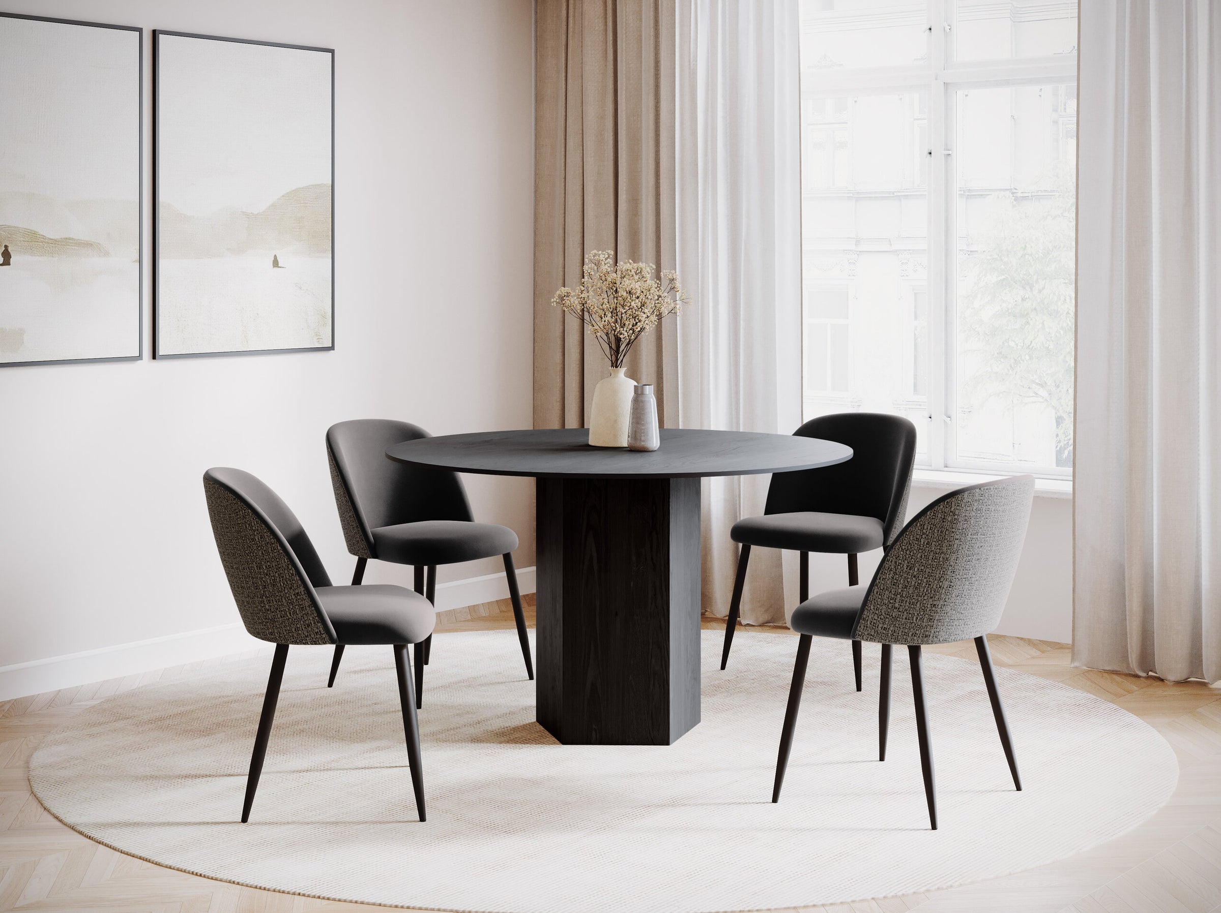 Rayan tables & chairs velvet dark grey