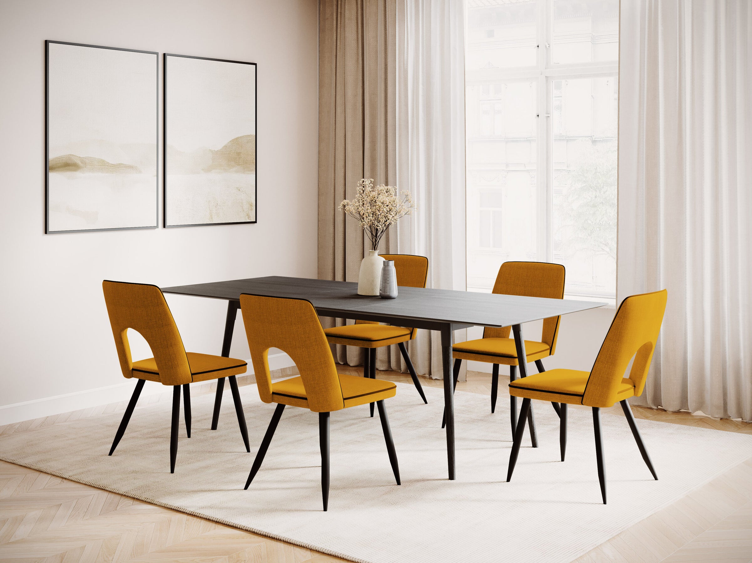 Salar tavoli e sedie legno impiallacciatura di quercia nera