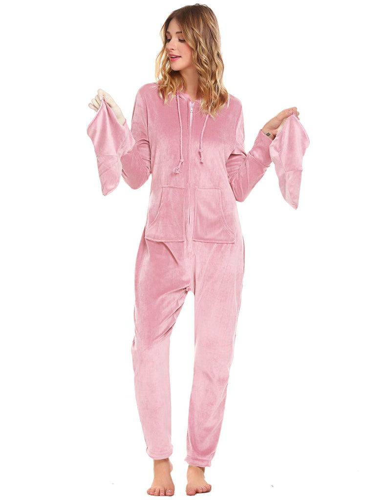 Light Pink Footed Onesies Pajamas Hooded Women's X-Large – PajamaCity