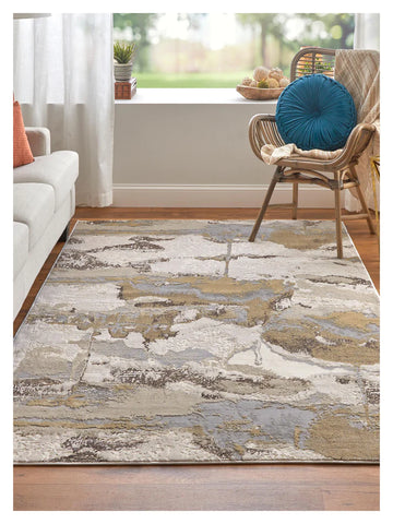 Feizy Aura 3737F Gold Gray Marble Machinemade Rug