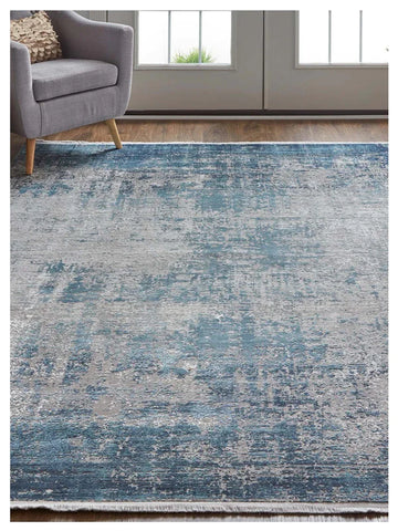 Feizy Cadiz 39FWF Blue Gray Abstract Machinemade Rug