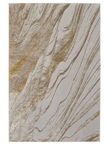 Feizy Aura 39LLF Ivory Gold Abstract Machinemade Rug