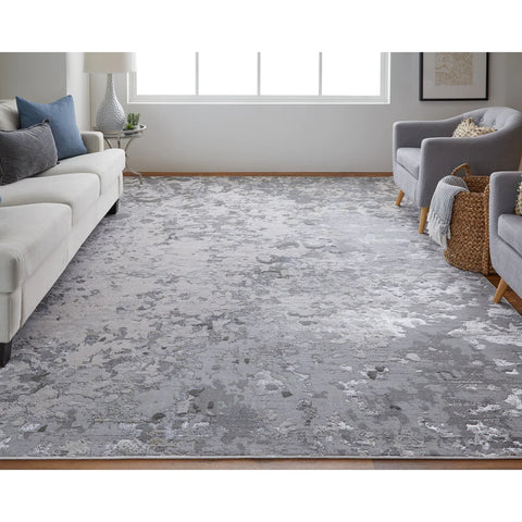 Feizy Micah 3336F Silver Ivory Abstract Machinemade Rug