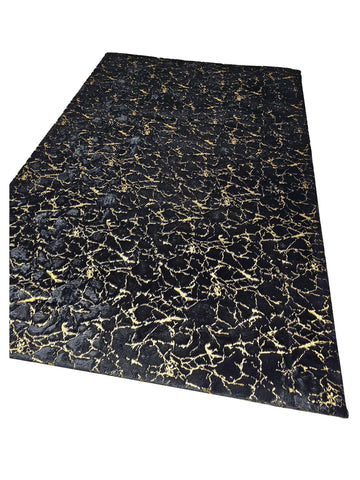 American Cover Design Fur Rabbit Fur Foil Black Gold Modern Machinemade Rug