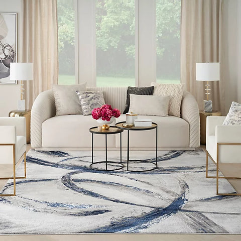 Inspire Me! Home Décor Brushstrokes BSK02 Grey Navy Contemporary Rug