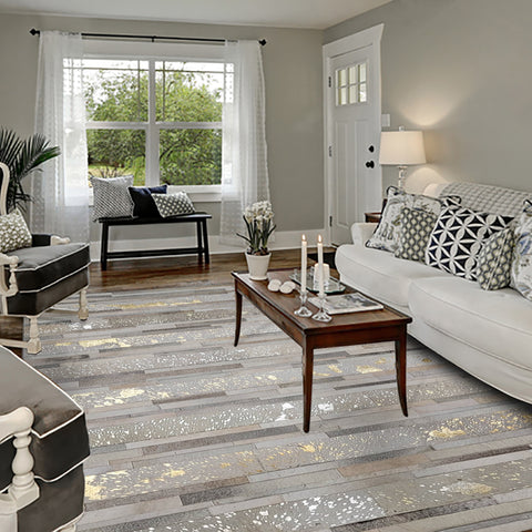 Olivia Metallic Grey Gold Silver Transitional Crafted Rug