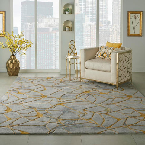 Nourison Home Symmetry SMM05 Grey Yellow Contemporary Tufted Rug