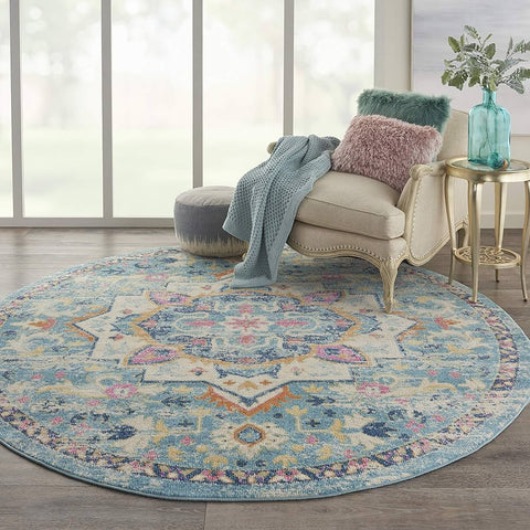 Nourison Passion PSN25 Ivory Light Blue Traditional Machinemade Rug