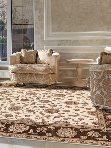Winona Ivory Brown Knotted Wool And Silk Rug
