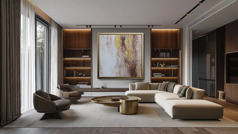 Hot 2024 interior décor trends. Luxury abstract artwork in minimalist design.