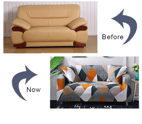 Before After Putting Couch Cover | Comfy Covers