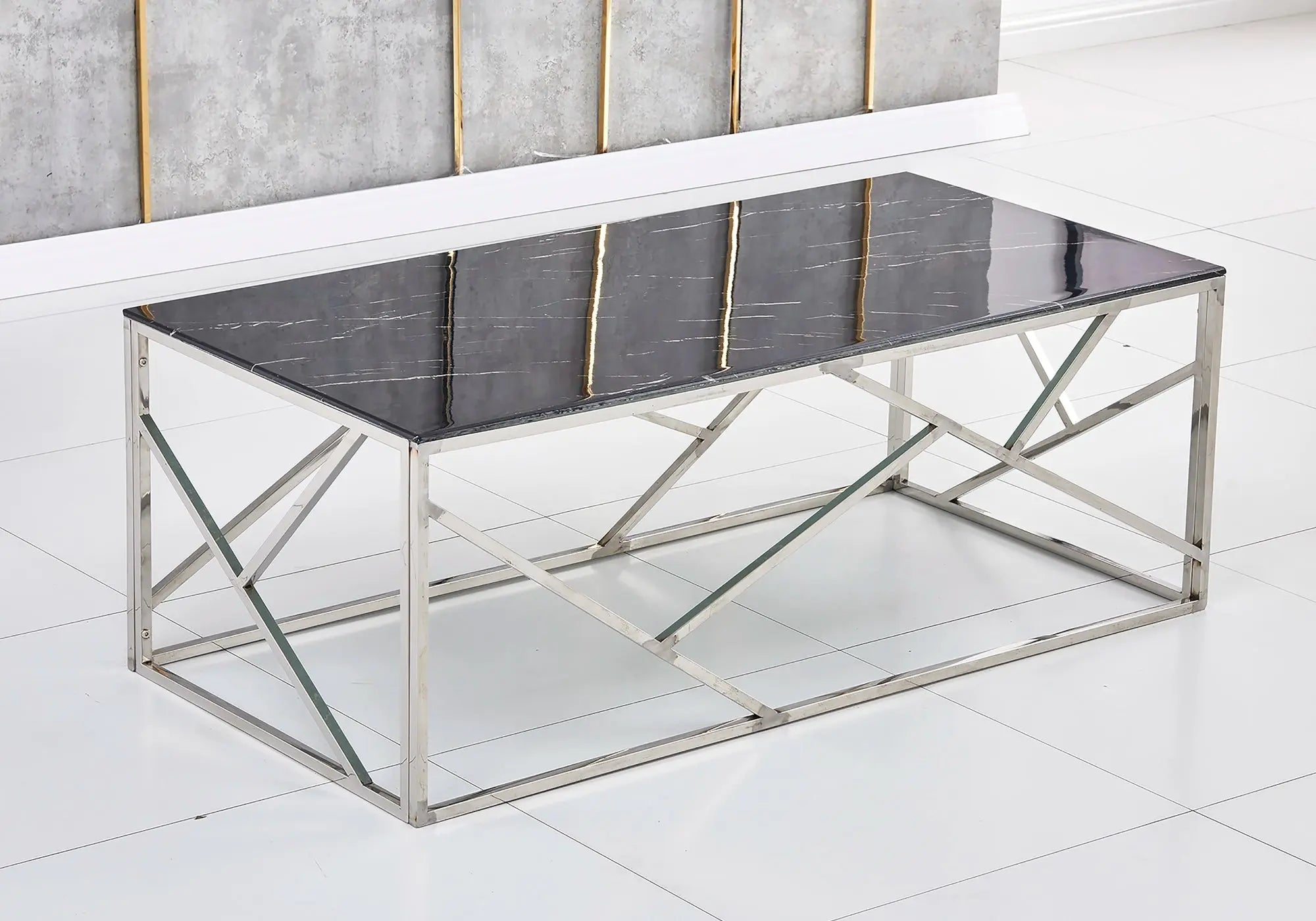 Table basse chrome marbre noir ILÉA New Design