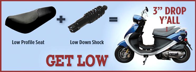 Lower your Genuine Buddy by three inches with this seat and rear shock