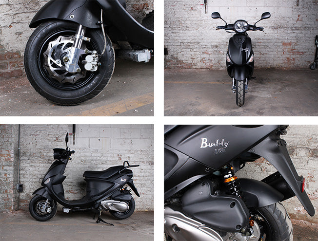 Upgraded NCY suspension and brakes on this scooter give is a more comforable ride with some real stopping power  