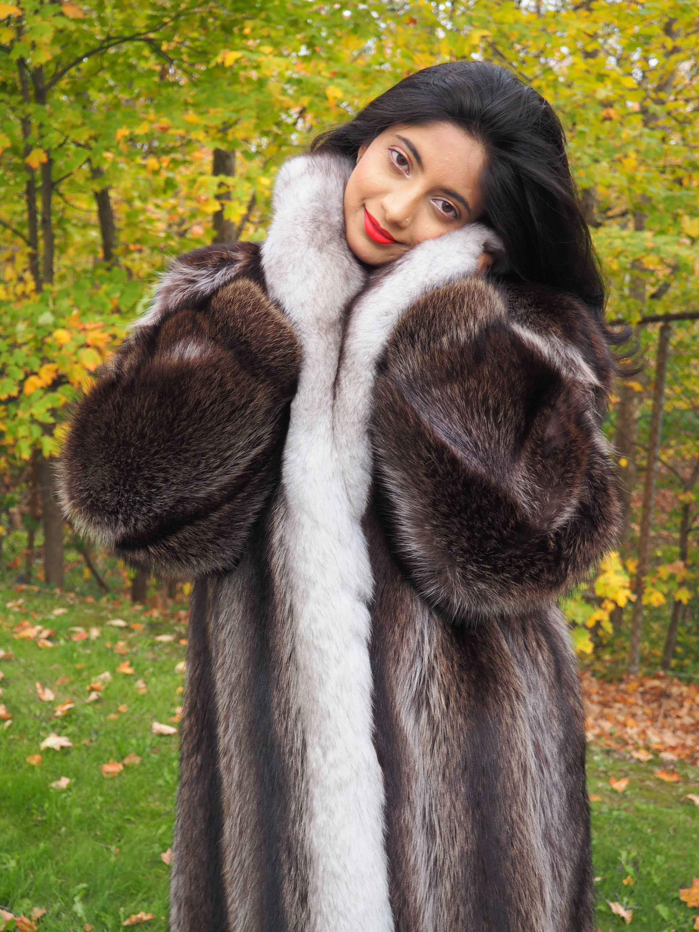 Sensational Hooded Solid Multi Color Cross Fox Canadian Fur Coat 80