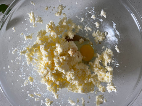 Creamed butter and sugar with egg and vanilla