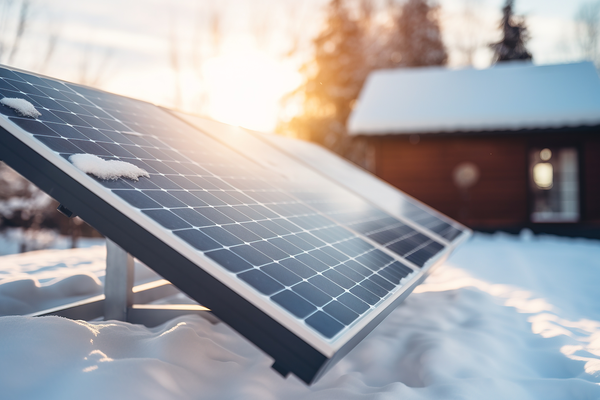 Solar Panel with Snow on top, gleaming in the sunlight