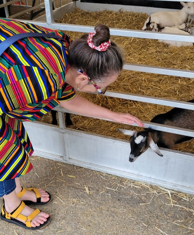 I'm connecting with an adorable goat in the petting zoo
