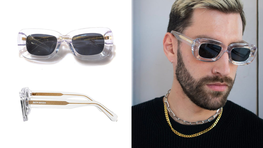 Rewrites Unfazed Rectangular Sunglasses, Transparent Thick Frames and Grey See-Through Lens