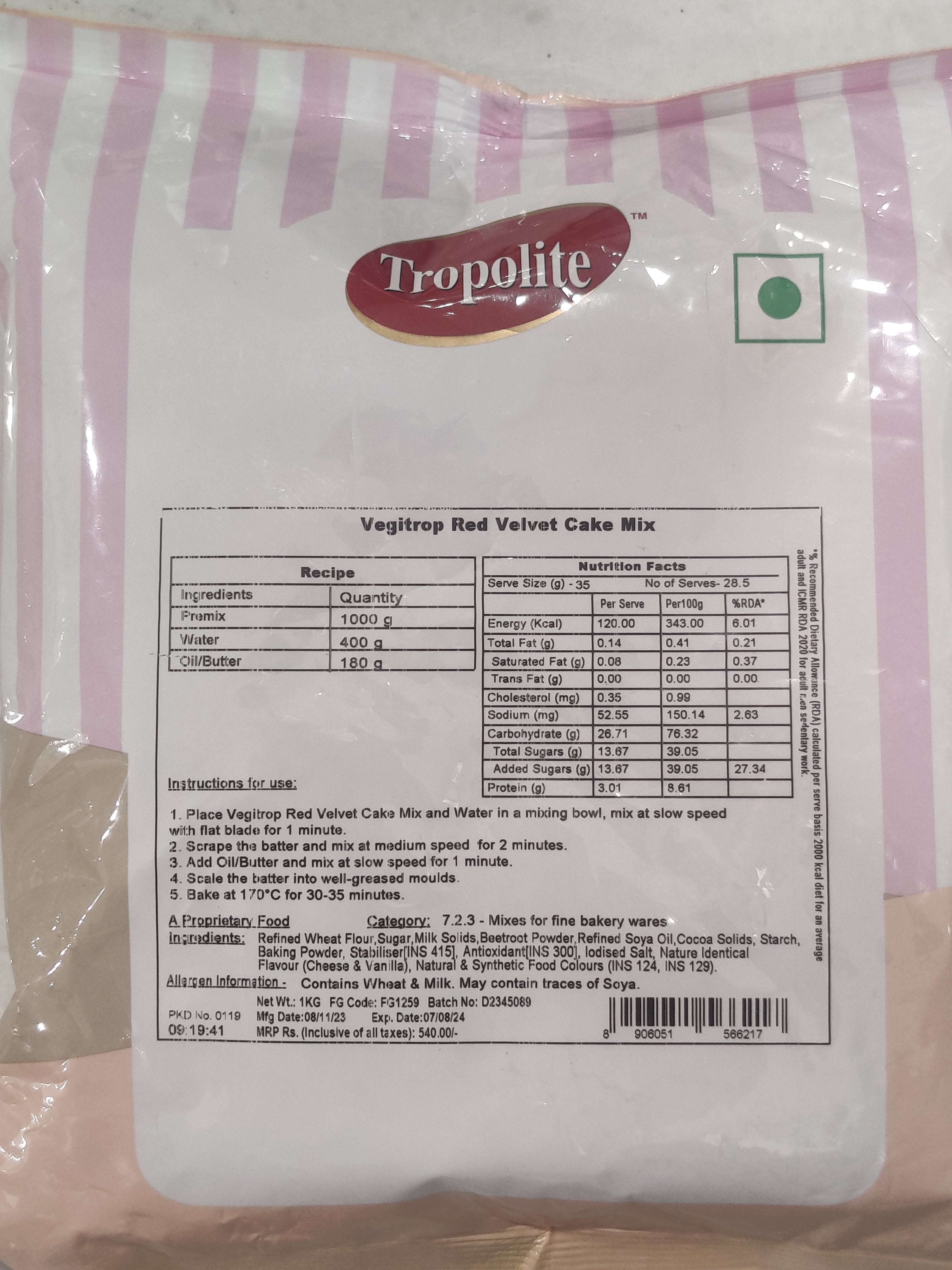 Tropolite Cake Mix Vanilla 1 Kg | Craftme Accessories