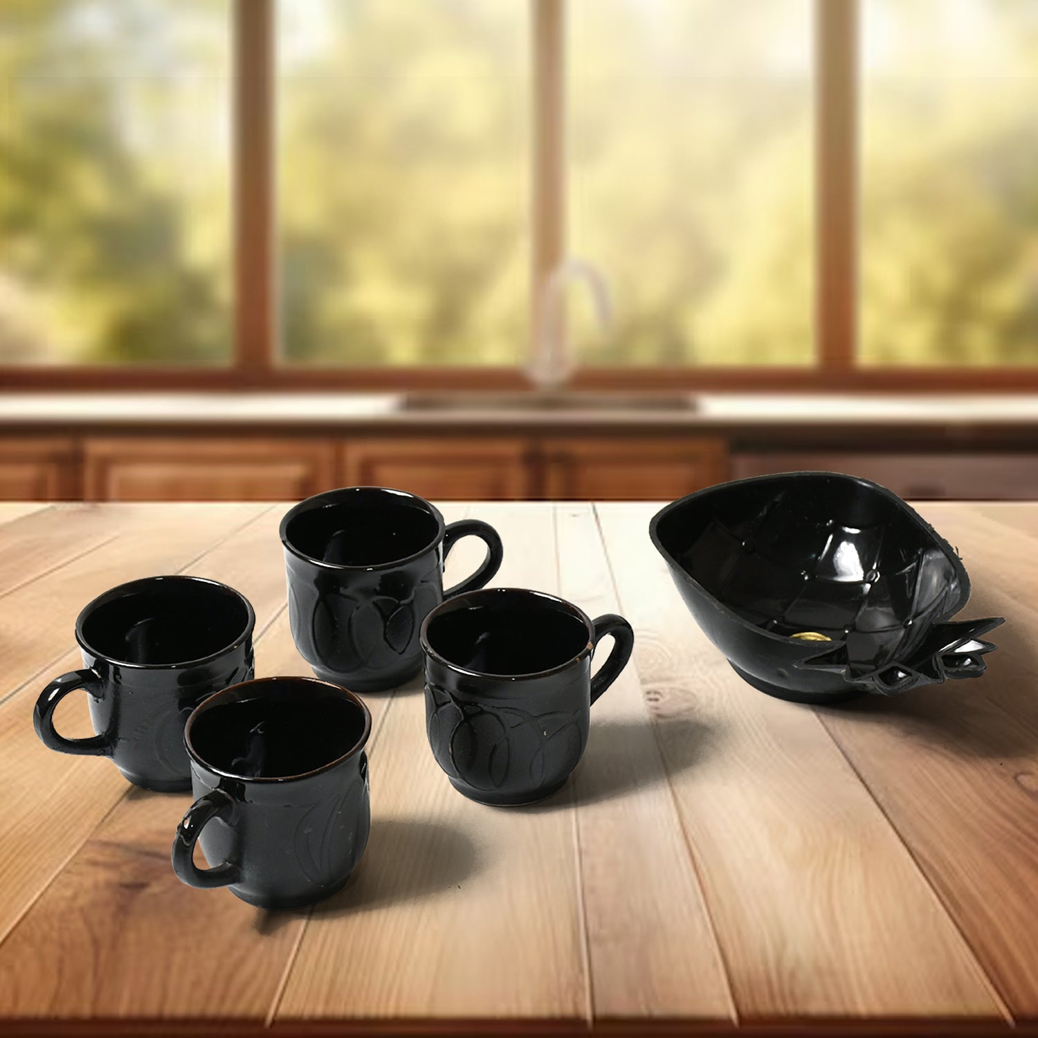 Pine Party Ceramic Tea / cups / Mug Set With Pineapple Shape Serving Bowl Milk Cup, Coffee Cup, Tea Cup, Breakfast Cup, Drinking Mug or Outdoor for Household, Gift for Birthday, Wedding Party (5 Pcs s