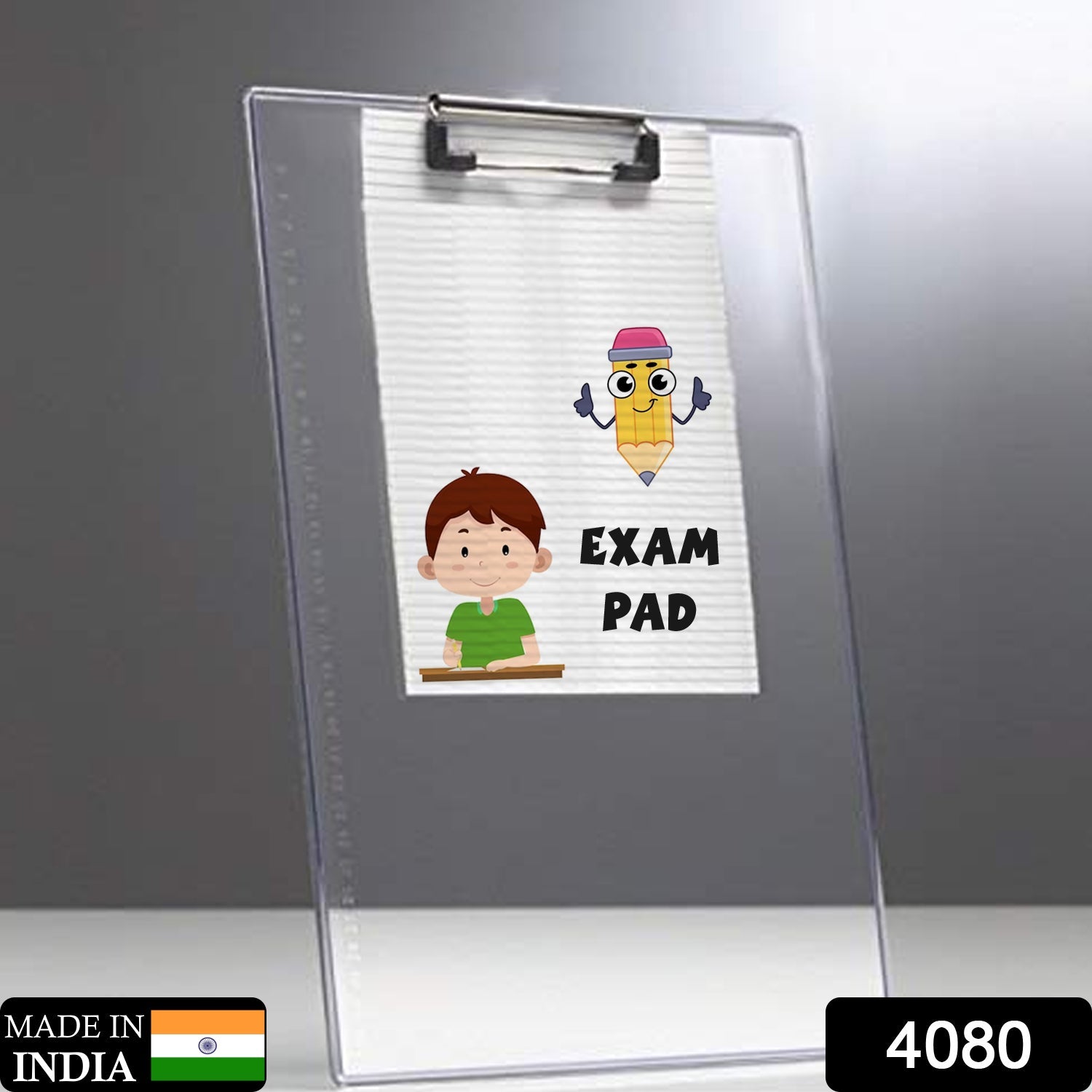 4080 Transparent Premium Exam Pad Best for Students in All Exams Unbreakable Flexible Board with a Centimeter Measuring Side Pad For School & Exam Use