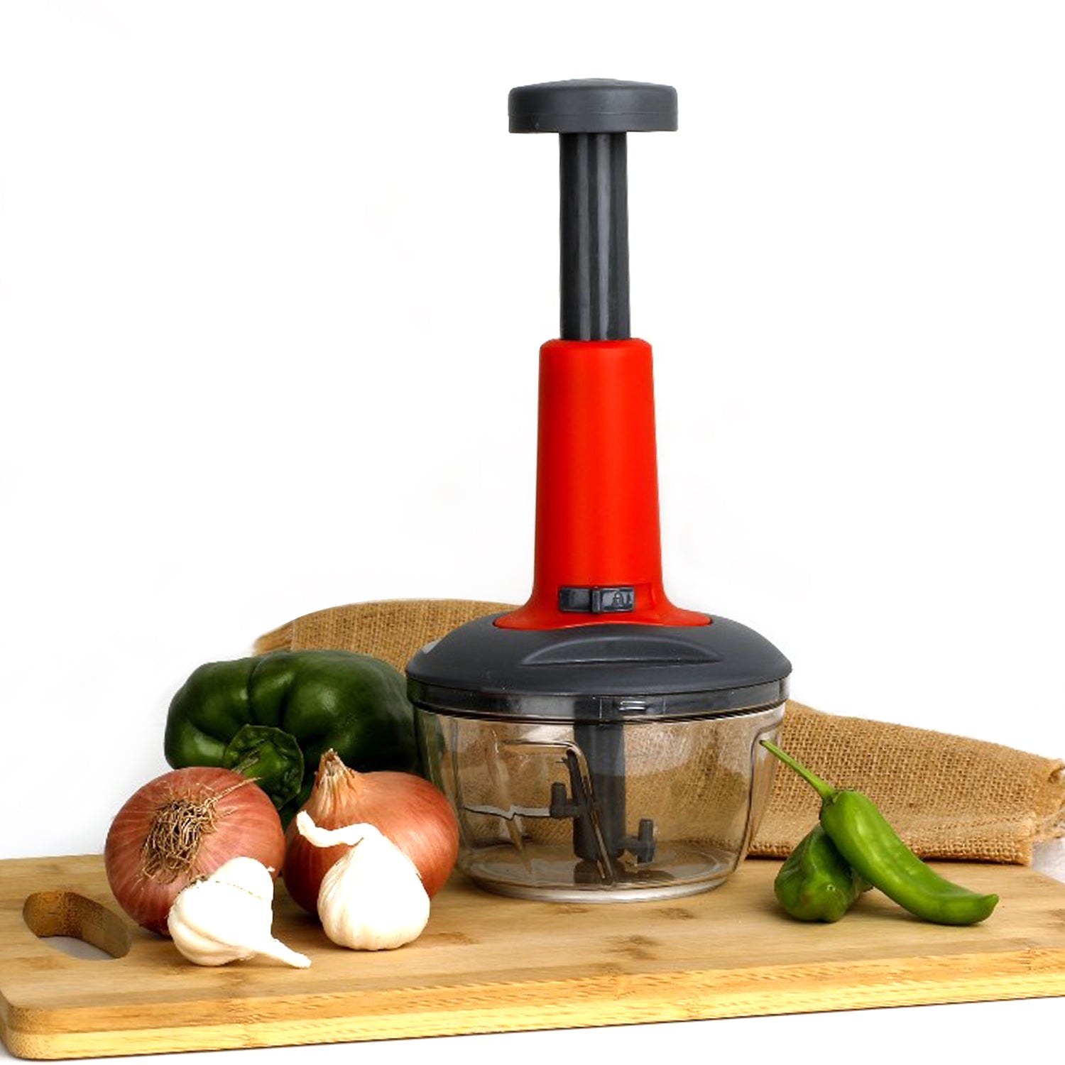 Matte Finish Manual Hand Press Chopper for Kitchen, Mini Handy & Compact Chopper with 3 Blades for Effortlessly Chopping Vegetables & Fruits for Your Kitchen.