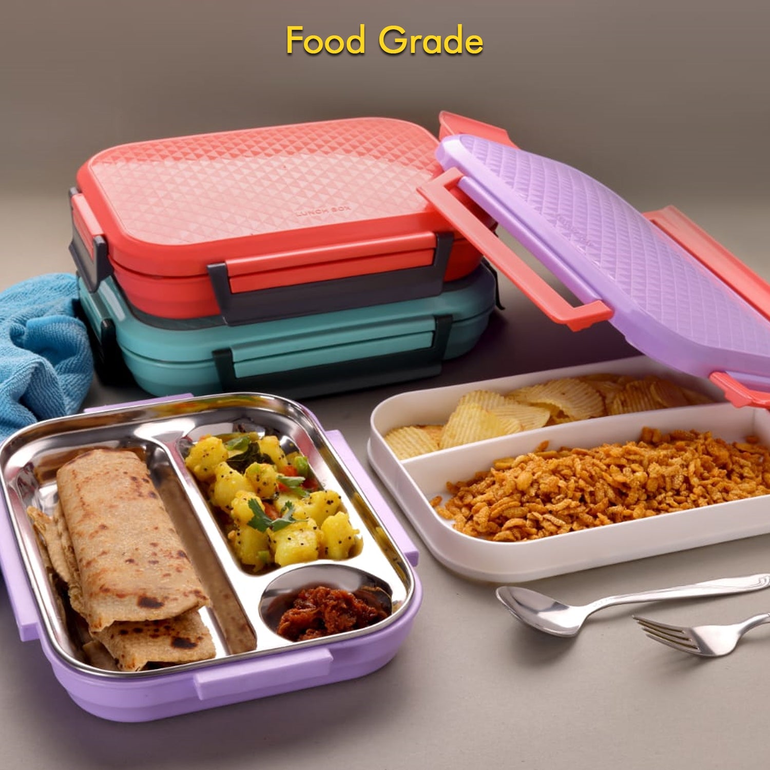 5365 Lunch Box Plastic with steel plate, small lunch box High Quality Box For Kids School Customized Plastic Lunch Box for Girls & Boy