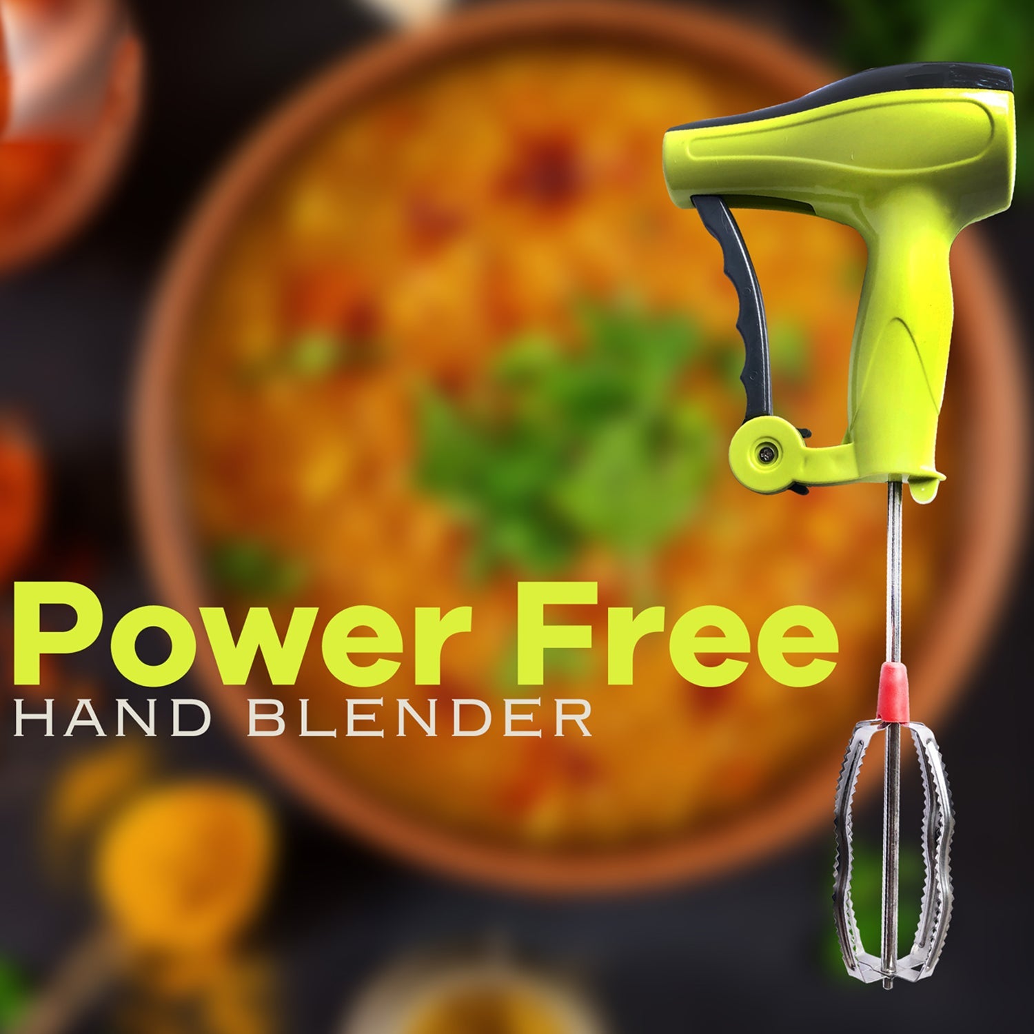 0703 Power Free Manual Hand Blender with Stainless Steel Blades, Milk Lassi Maker, Egg Beater Mixer Rawai