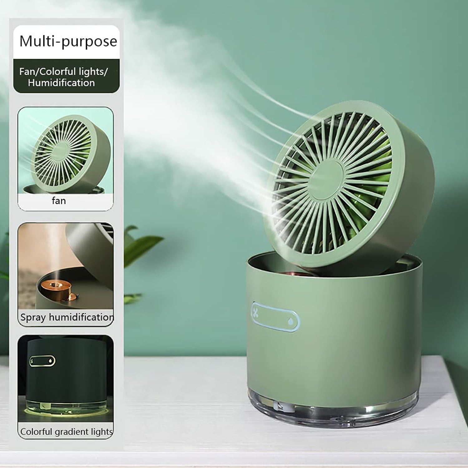 7615 Mini Desktop Cooling Fan, Automatic Shaking Head Rotating Spray humidifier Fan Water Cooling Small Fan Desktop Mini air Conditioning Fan with Small Water Tank (Battery Not Include)