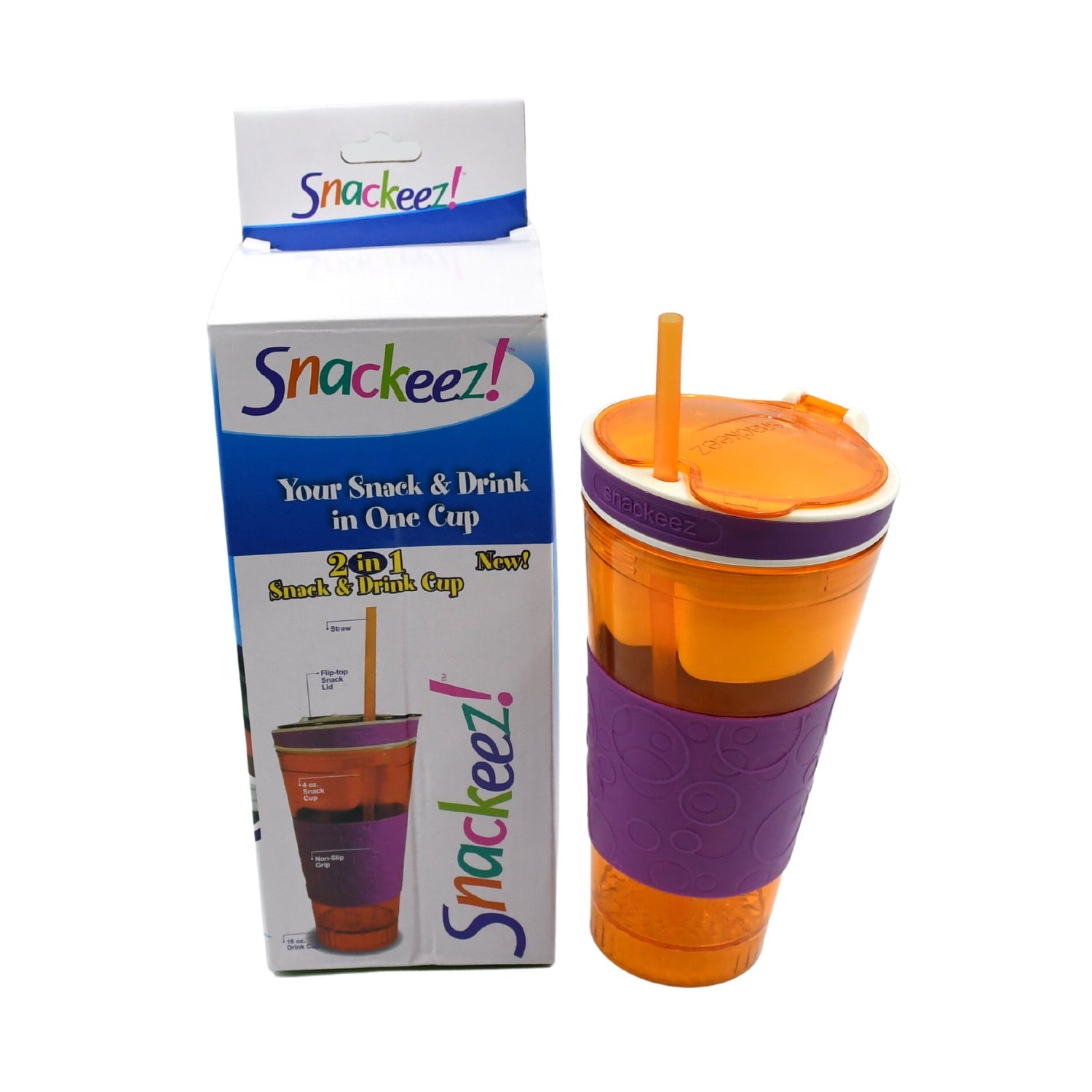  Snackeez Travel Snack & Drink Cup with Straw, Blue,16