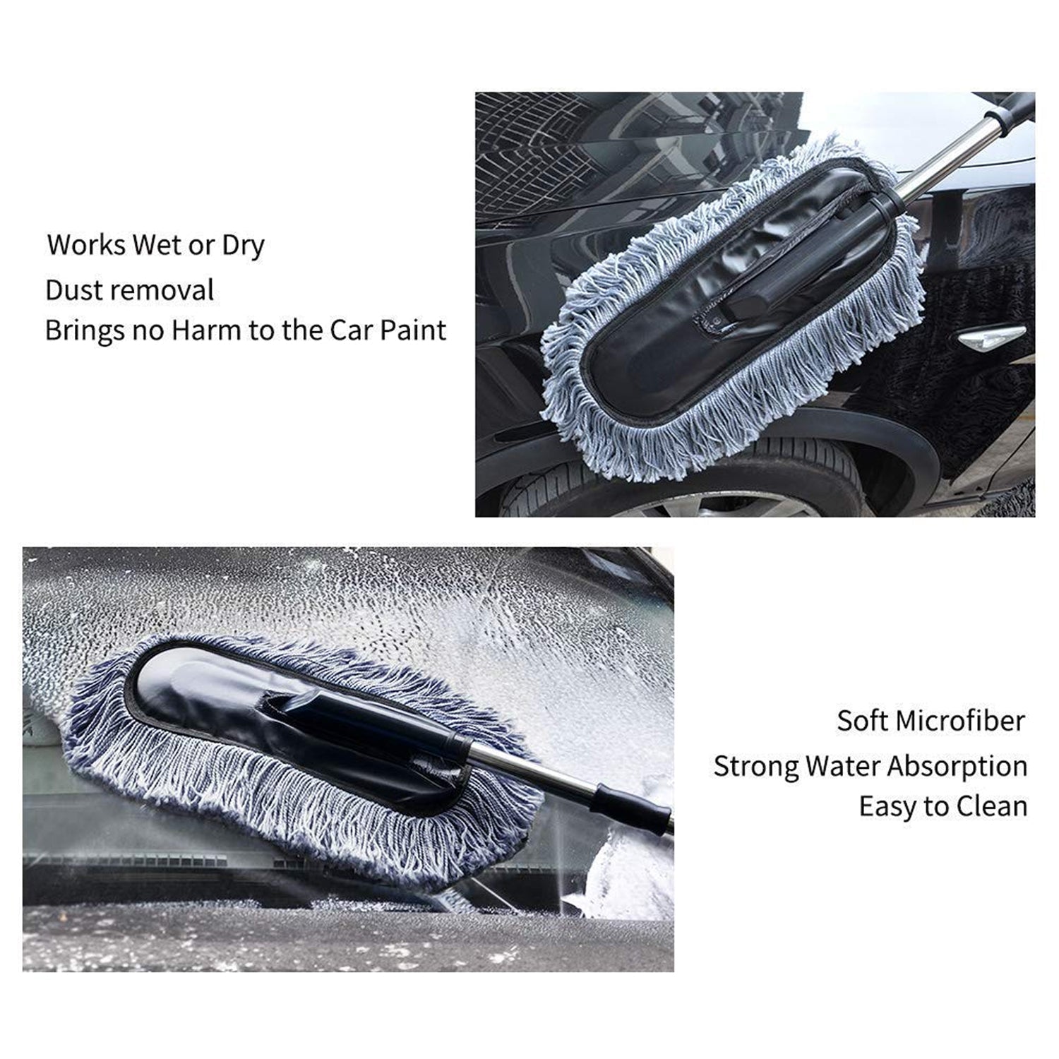 4749 Car Duster, Long Retractable / Soft / Non-Slip / Handle Multipurpose Microfiber Wash Brush Vehicle Interior and Exterior Cleaning Kit with for Car, Boats or Home