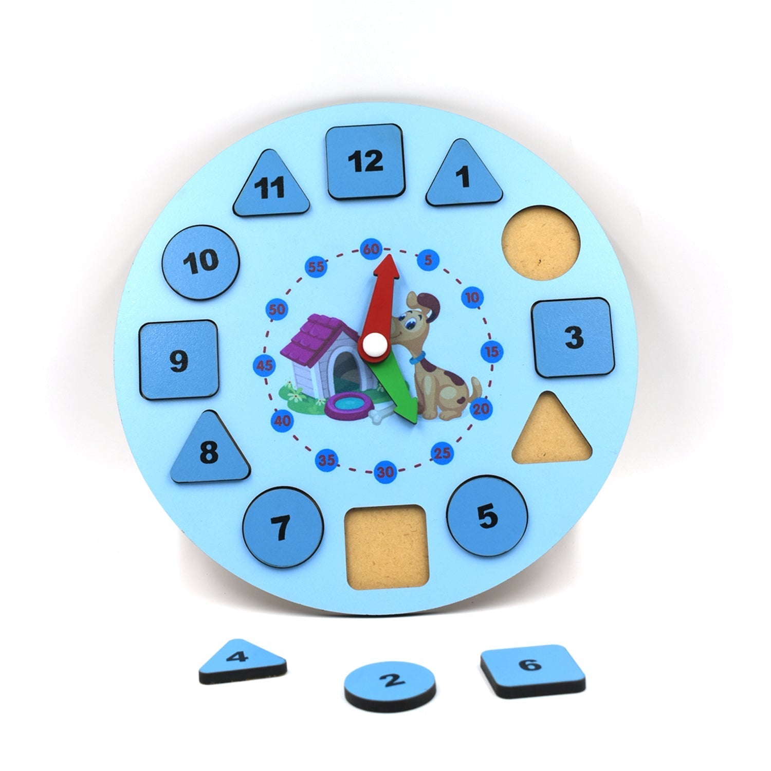 AT49 Wooden Clock Toy and game for kids and babies for playing and enjoying purposes.