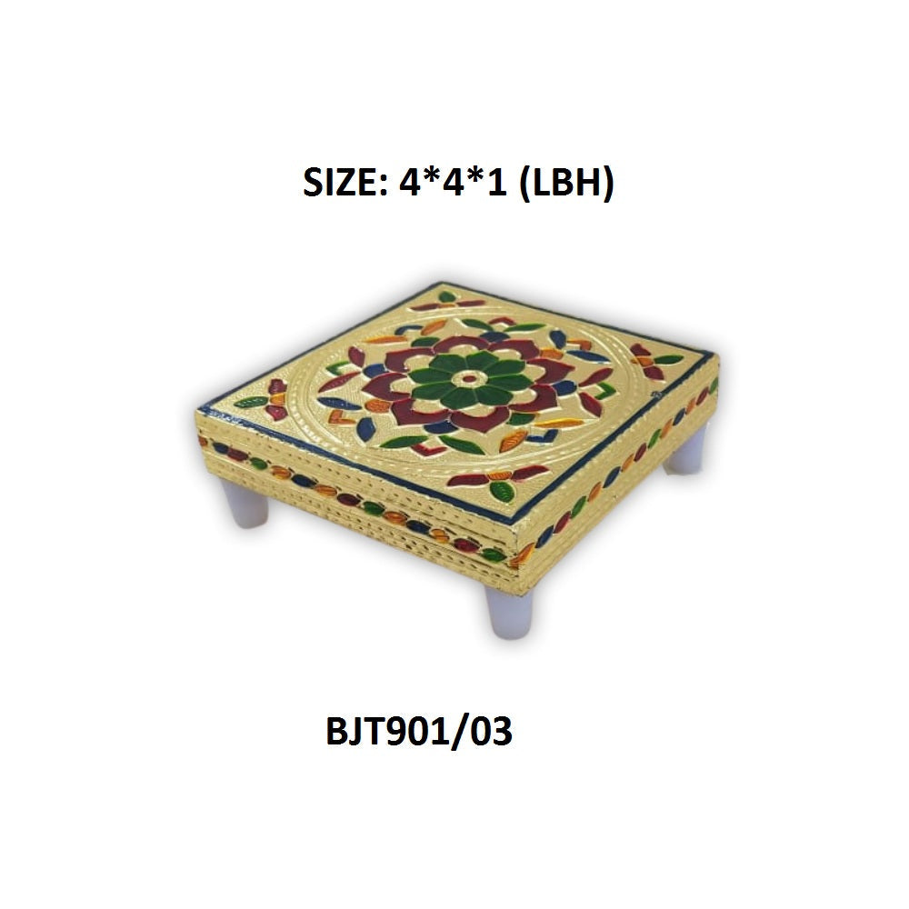 Handicraft Wood Chowki for Pooja , Wooden Bajot for Sitting, Multipurpose Stool (Multi color) (2 Pc Set)