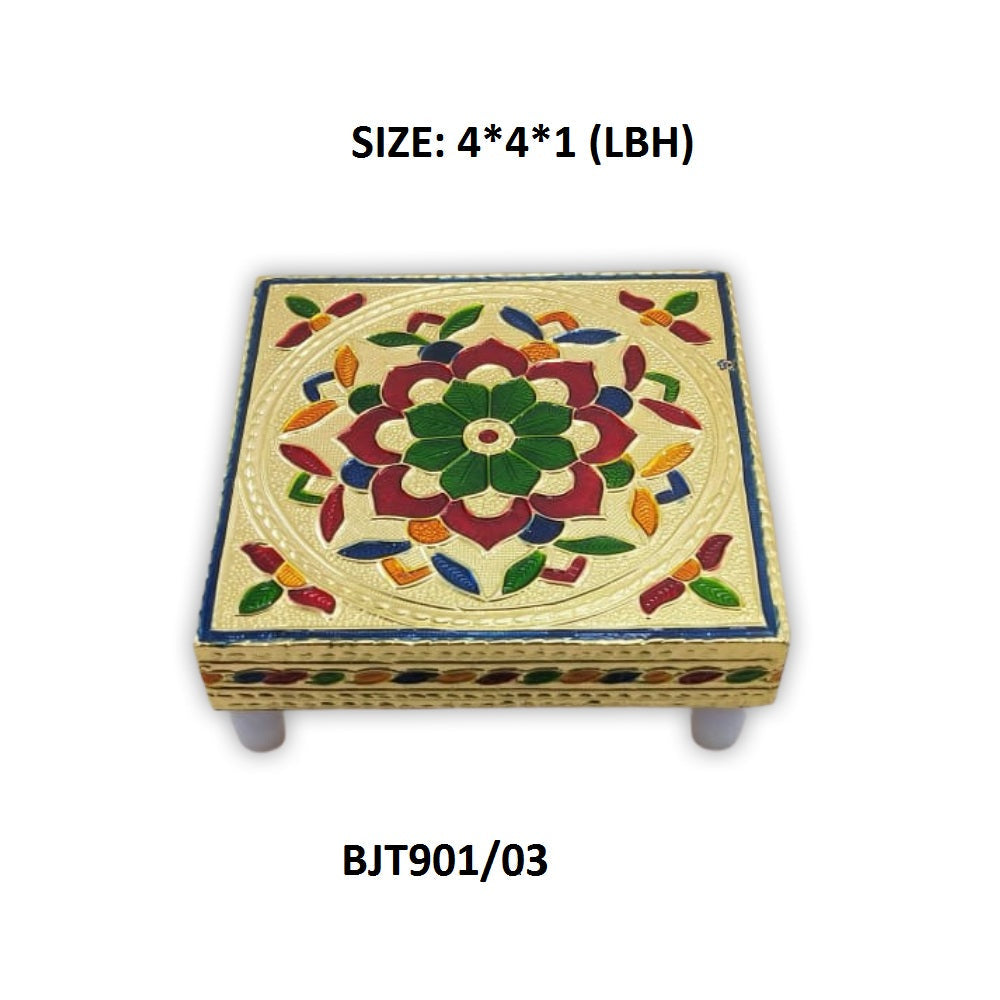 Handicraft Wood Chowki for Pooja , Wooden Bajot for Sitting, Multipurpose Stool (Multi color) (2 Pc Set)