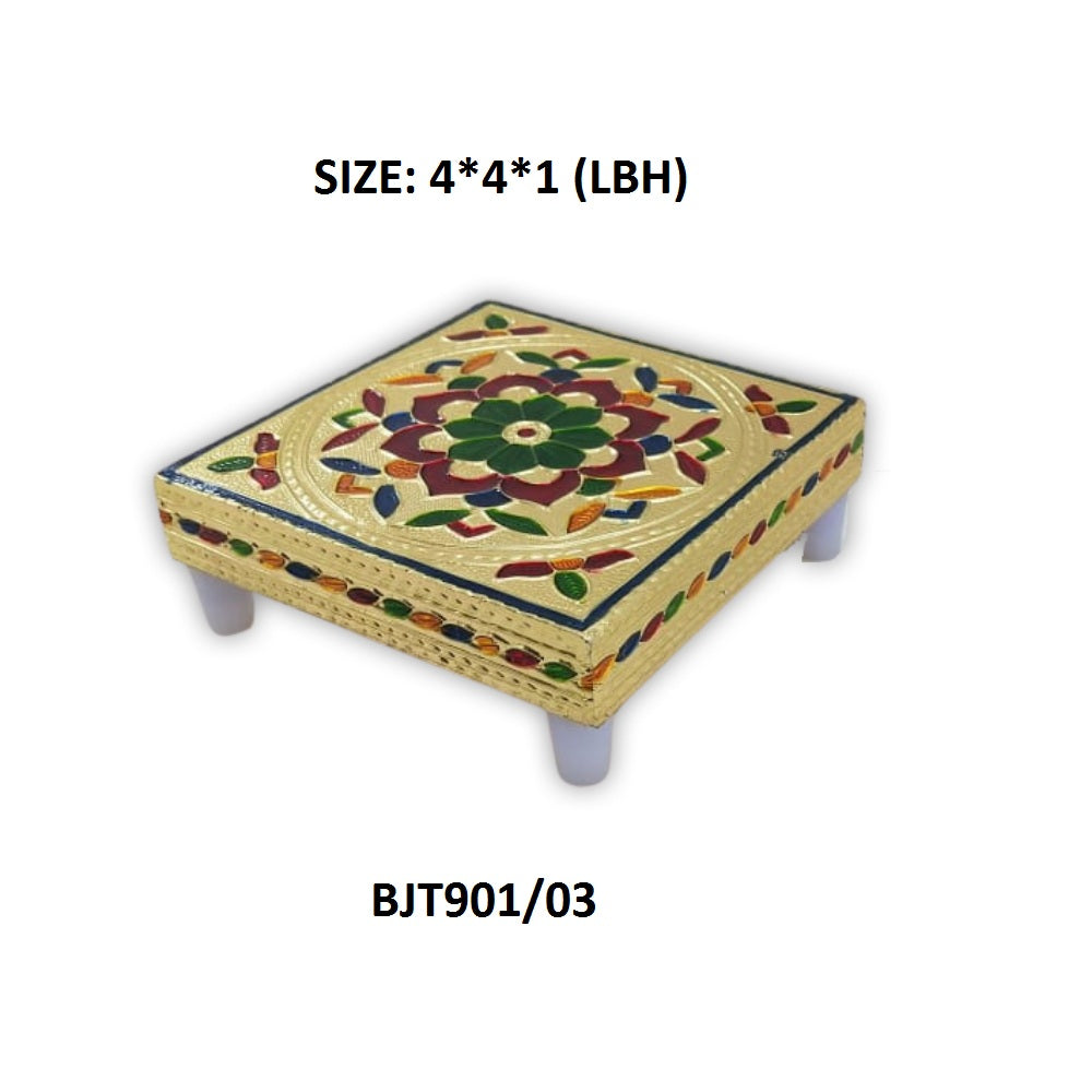 Handicraft Wood Chowki for Pooja , Wooden Bajot for Sitting, Multipurpose Stool (Multi color) (2 Pc Set)