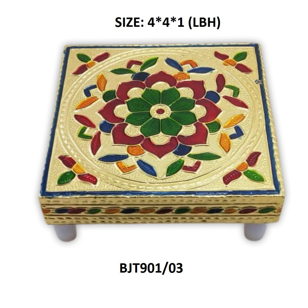 Handicraft Wood Chowki for Pooja , Wooden Bajot for Sitting, Multipurpose Stool (Multi color) (2 Pc Set)