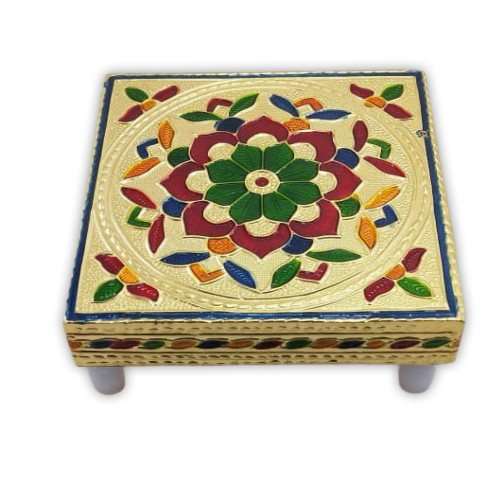 Handicraft Wood Chowki for Pooja , Wooden Bajot for Sitting, Multipurpose Stool (Multi color) (2 Pc Set)