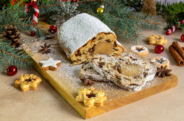 Traditional German stollen Christmas bread