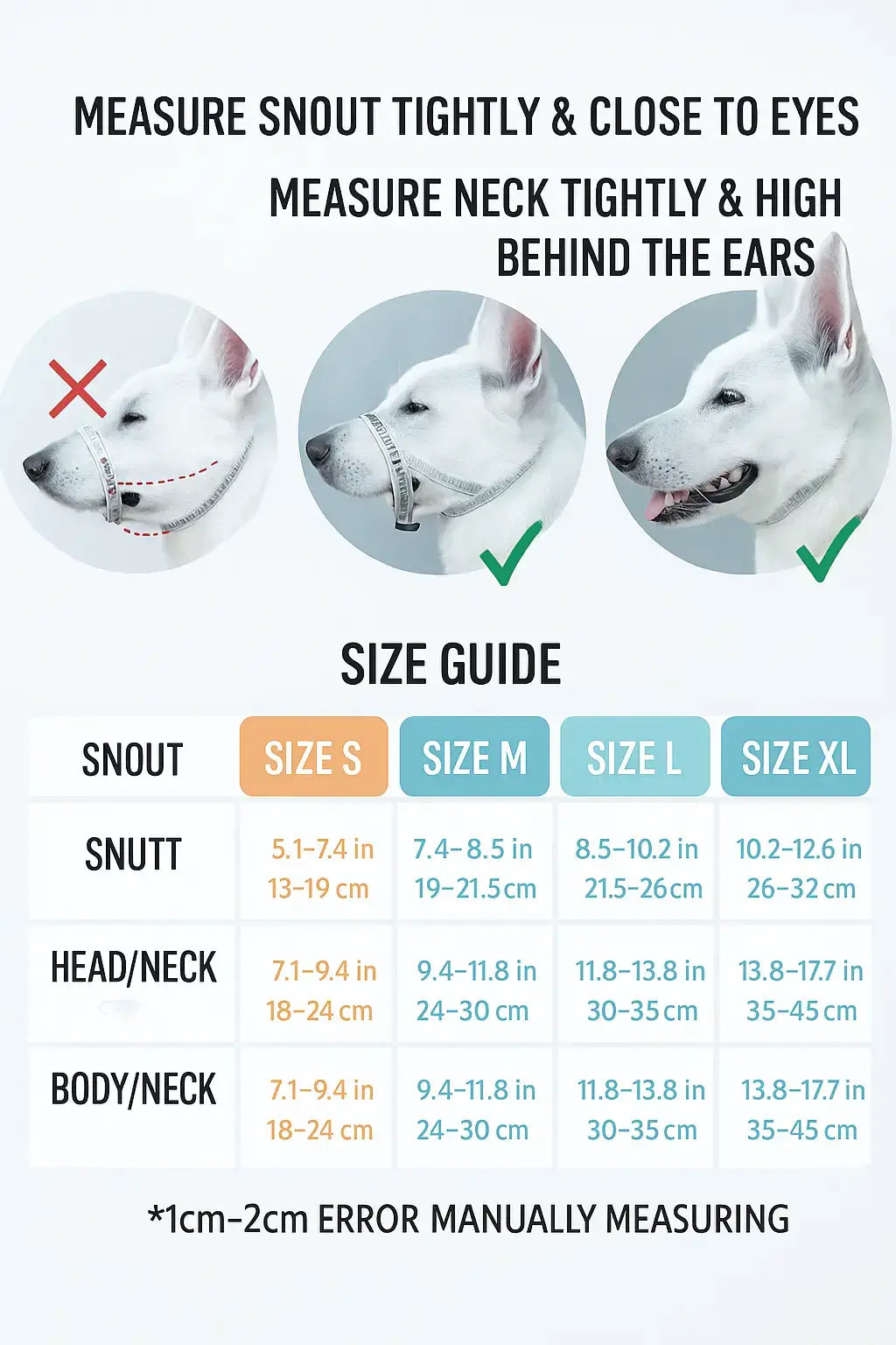 size chart for dog muzzle