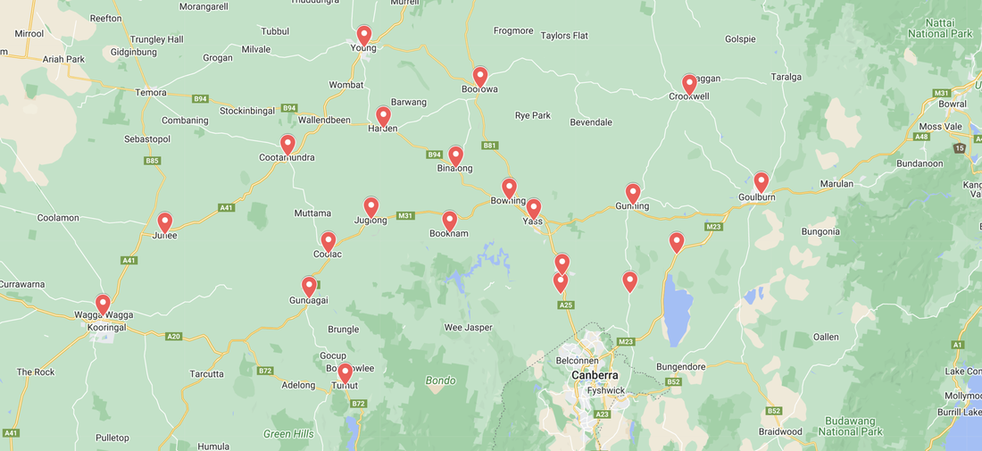 map of goulburn, wagga, young meal delivery areas