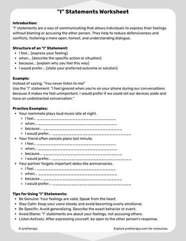 I Statements Worksheet