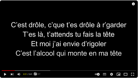 Capture d'écran des paroles