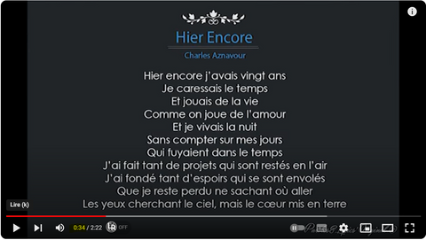 Capture d'écran des paroles