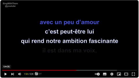 Capture d'écran des paroles