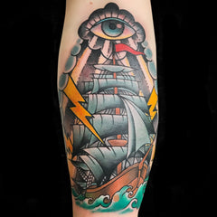 traditional tattoo style sails at storm