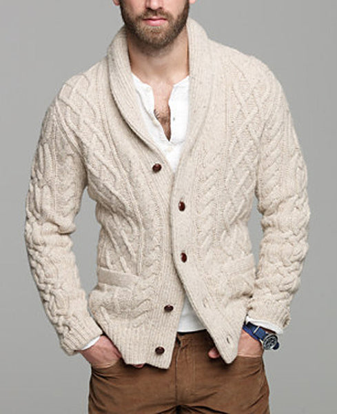 Men's Hand Knit Shawl Collar Cardigan 28A – KnitWearMasters