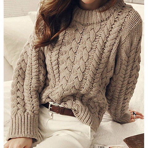 Womens Cable Knit Crew Neck Sweater 24G – KnitWearMasters