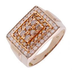 Pre-Owned 14ct Rose Gold Champagne Diamond Signet Ring - 11G