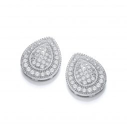 Silver Tear Drop Cz Cluster Studs